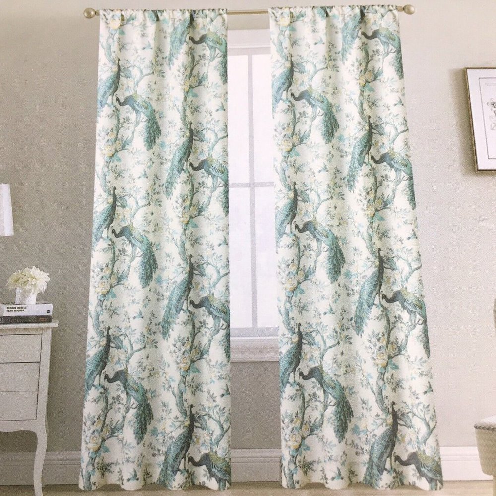 Laura Ashley Belvedere Peacock 2 Window Curtain Panel Set Blue Turquoise 38 x 96